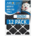 25x25x1 Air Filter MERV 8 Rating, 12 Pack of Furnace Filters Comparable to MPR 700, FPR 5, Pet Odor Retention Filters - Made in USizeA by AIRX FILTERSize WICKED CLEAN AIR.
