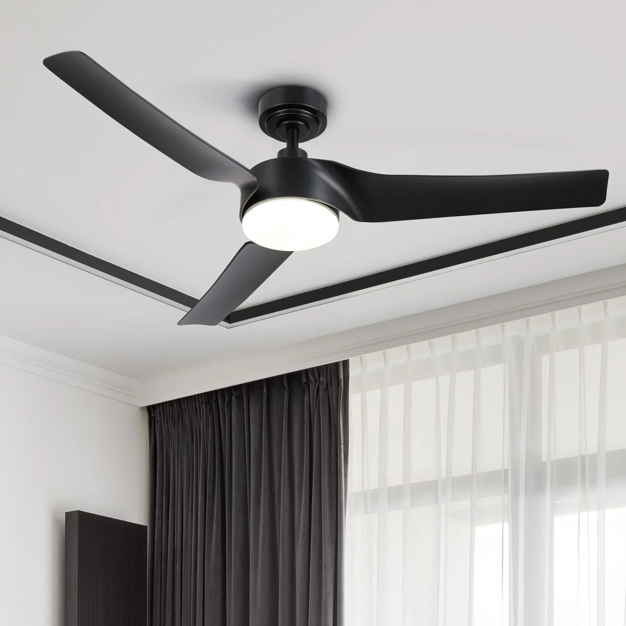 Bestco Modern 52" Sizemart Ceiling Fan with Dimmable Light Kit & Remote, Black