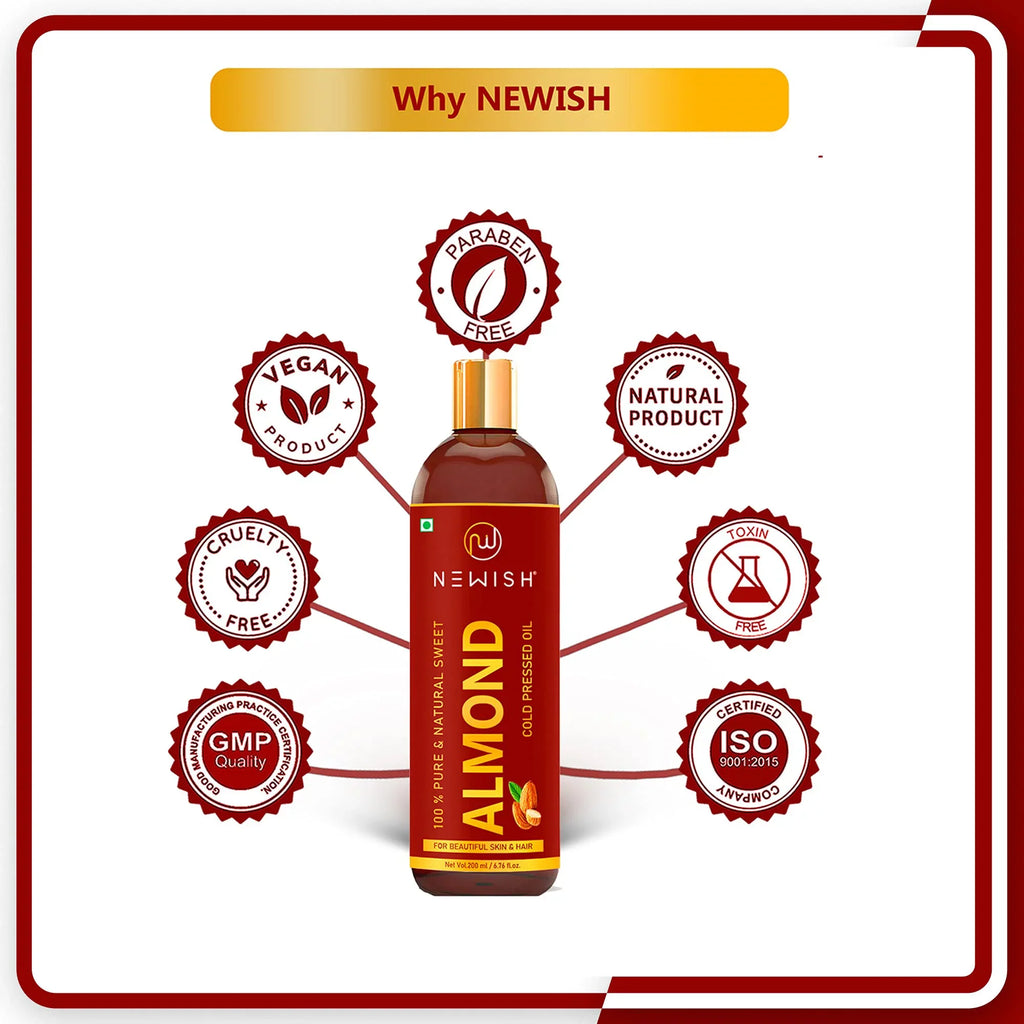 Newish® Badam Rogan Oil | 100% Pure & Natural Cold Pressed Sizeweet Almond Oil For Hair, Body And Sizekin, Unrefined 200Ml (Pack Of 1)