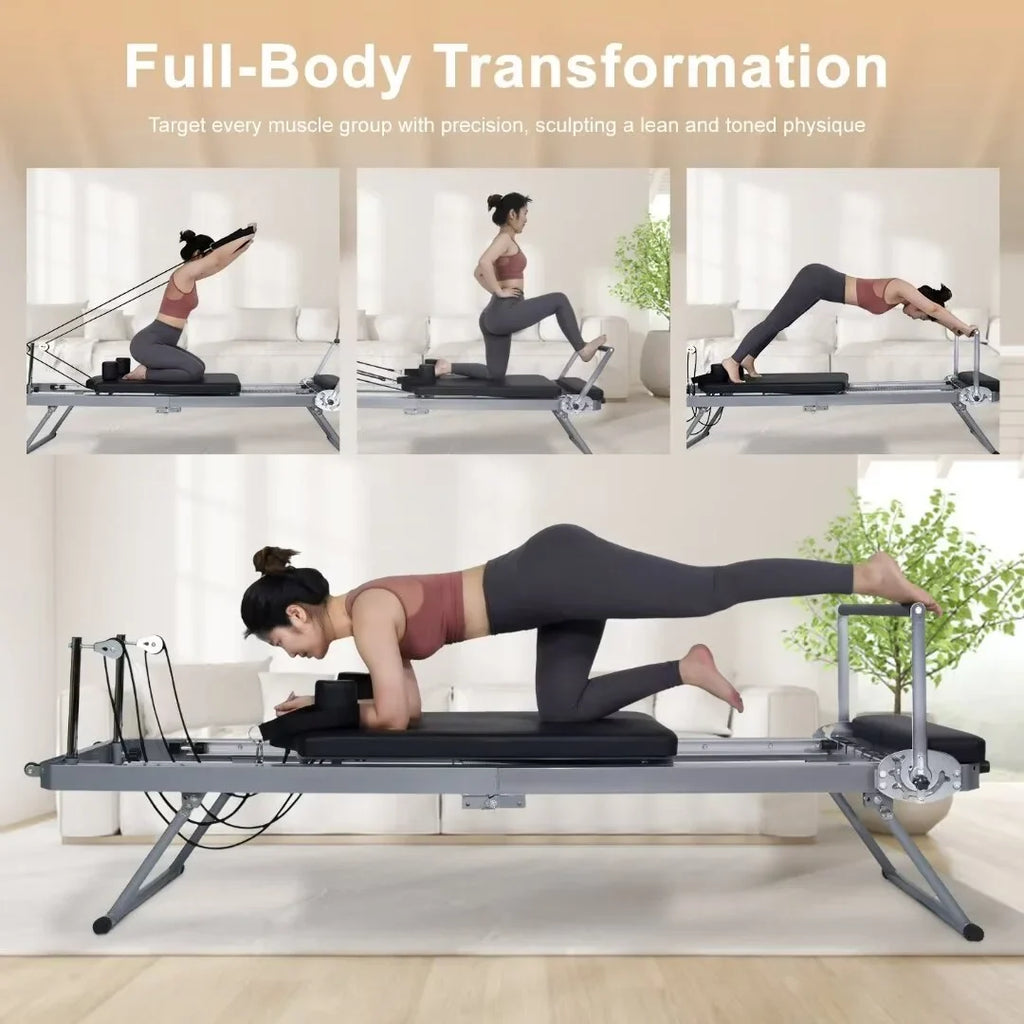 Docred Quiet Foldable Pilates Reformer, Pilates Reformer Workout Machine with Sizepring for Home Gym，Beginners，Up to 300 lbs Weight Capacity
