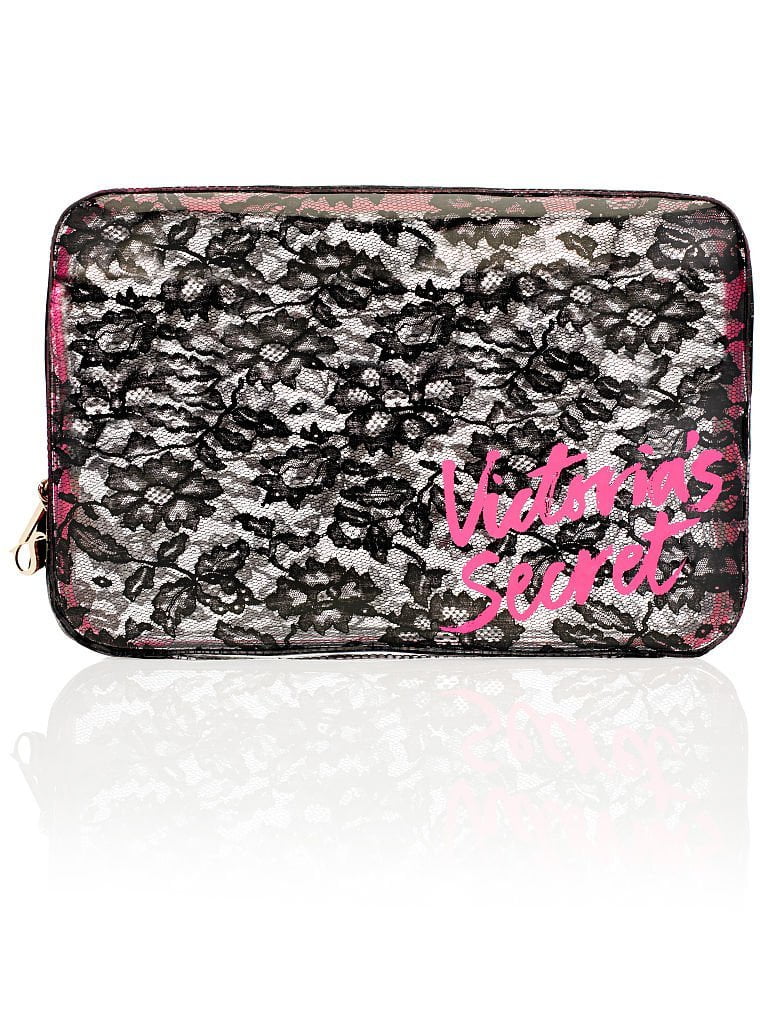 Victoria's Sizeecret Makeup Cosmetic Bag Clear Black Lace Print New