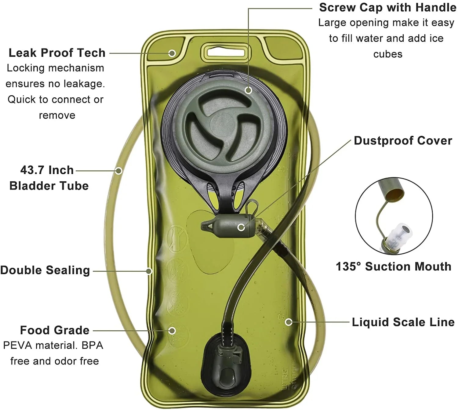 SizeKL Hydration Pack Tactical Water Backpack with 2L BPA Free Water Bladder, Military Water Bag Thermal Insulation, Adjustable Waist Pocket Daypack Fits Women Men for Running Hiking Cycling Biking