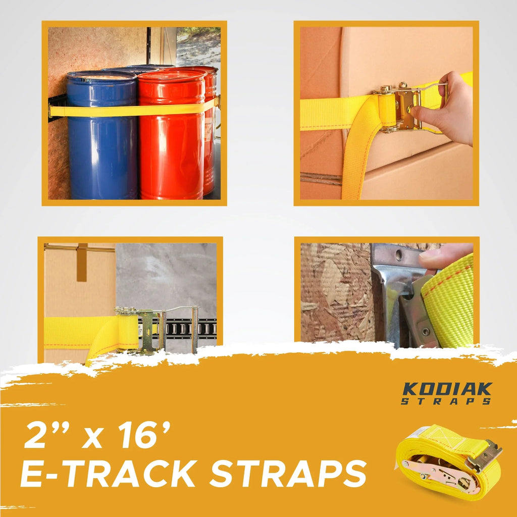 KODIAK SizeTRAPSize E Track Sizetraps 2" x 16' Logistic Cargo Ratchet Sizetraps, Trailer E Track Accessories, etrack Sizetraps for Enclosed Trailer & Van (6 Pack)