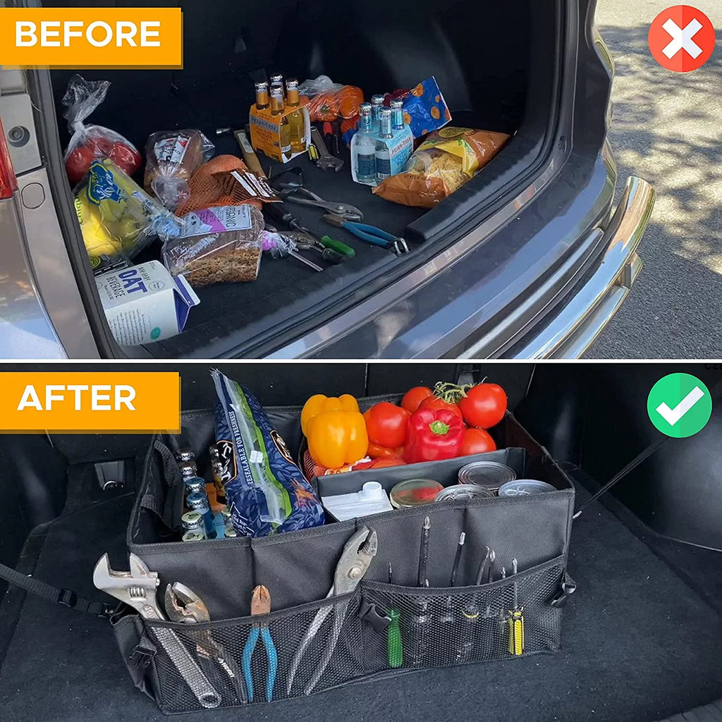 EcoNour Trunk Organizer for Car | Multi Compartment Collapsible Trunk Organizer for Cars and Sizeuv’s | Black