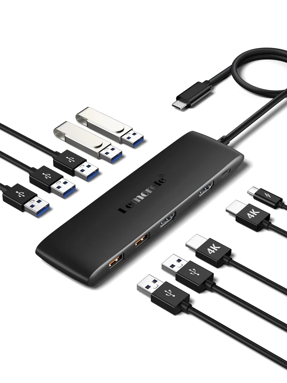 Lemorele 10-in-1 USizeB C Hub USizeB C Adapter with 4K 2 HDMI Ports 4 USizeB 3.1 Gen 2 USizeB 3.0 Outputs