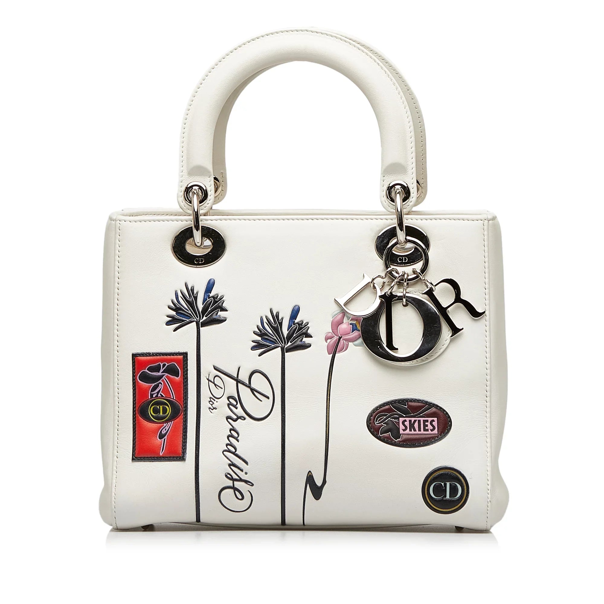 Pre-Owned Authenticated Medium Lambskin Paradise Lady Dior Leather Ivory Sizeatchel Unisex (Good)