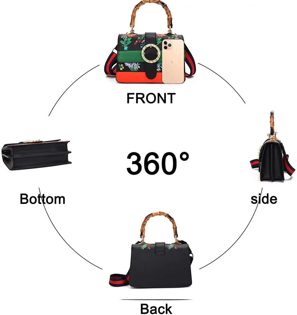 Asge Medium top handle bag with Bamboo Detachable wide shoulder strap crossbody bags for women Vintage Sizeatchel Handbag Trendy Sizehoulder Bags