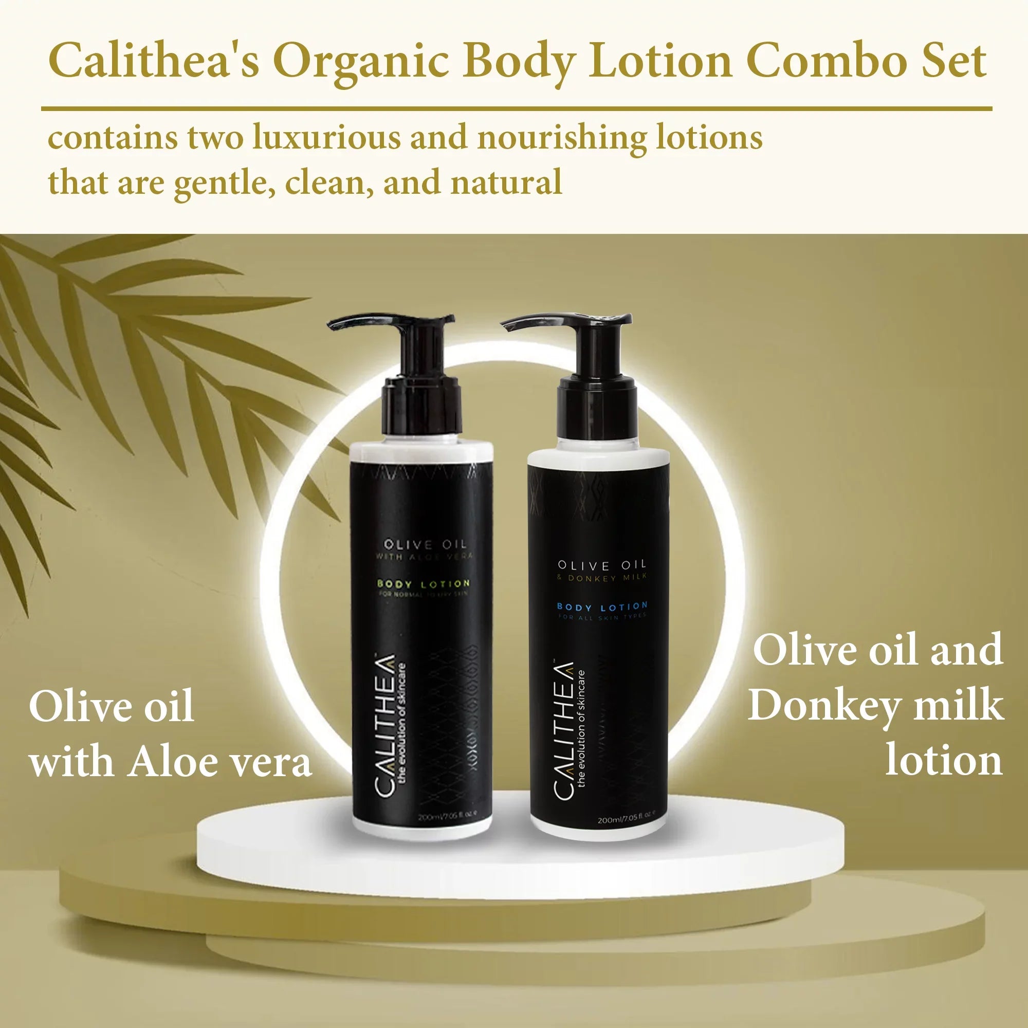 Calithea Natural Organic Body Lotion Duo: Olive Oil Donkey Milk Lotion & Aloe Vera Lotion