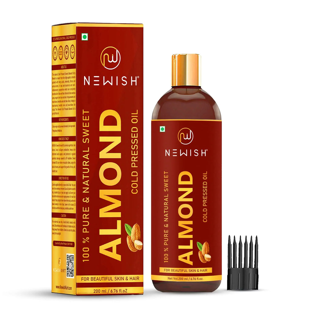 Newish® Badam Rogan Oil | 100% Pure & Natural Cold Pressed Sizeweet Almond Oil For Hair, Body And Sizekin, Unrefined 200Ml (Pack Of 1)