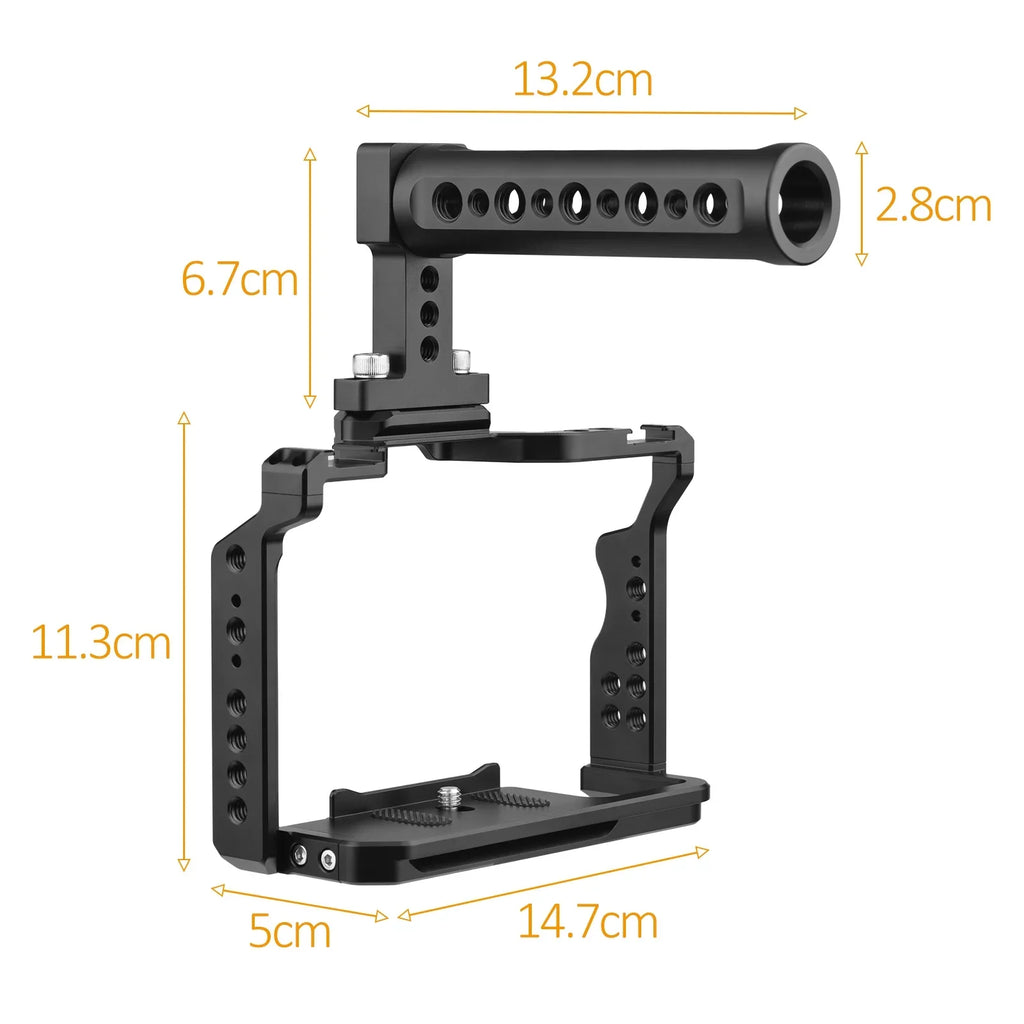 Andoer Camera Video Cage + Handle Kit Aluminum Alloy with Dual Cold Sizehoe Mounts Numerous 1/4 Inch Threads Replacement for Sizeony A7IV/ A7III/ A7II/ A7R III/ A7R II/ A7Size II