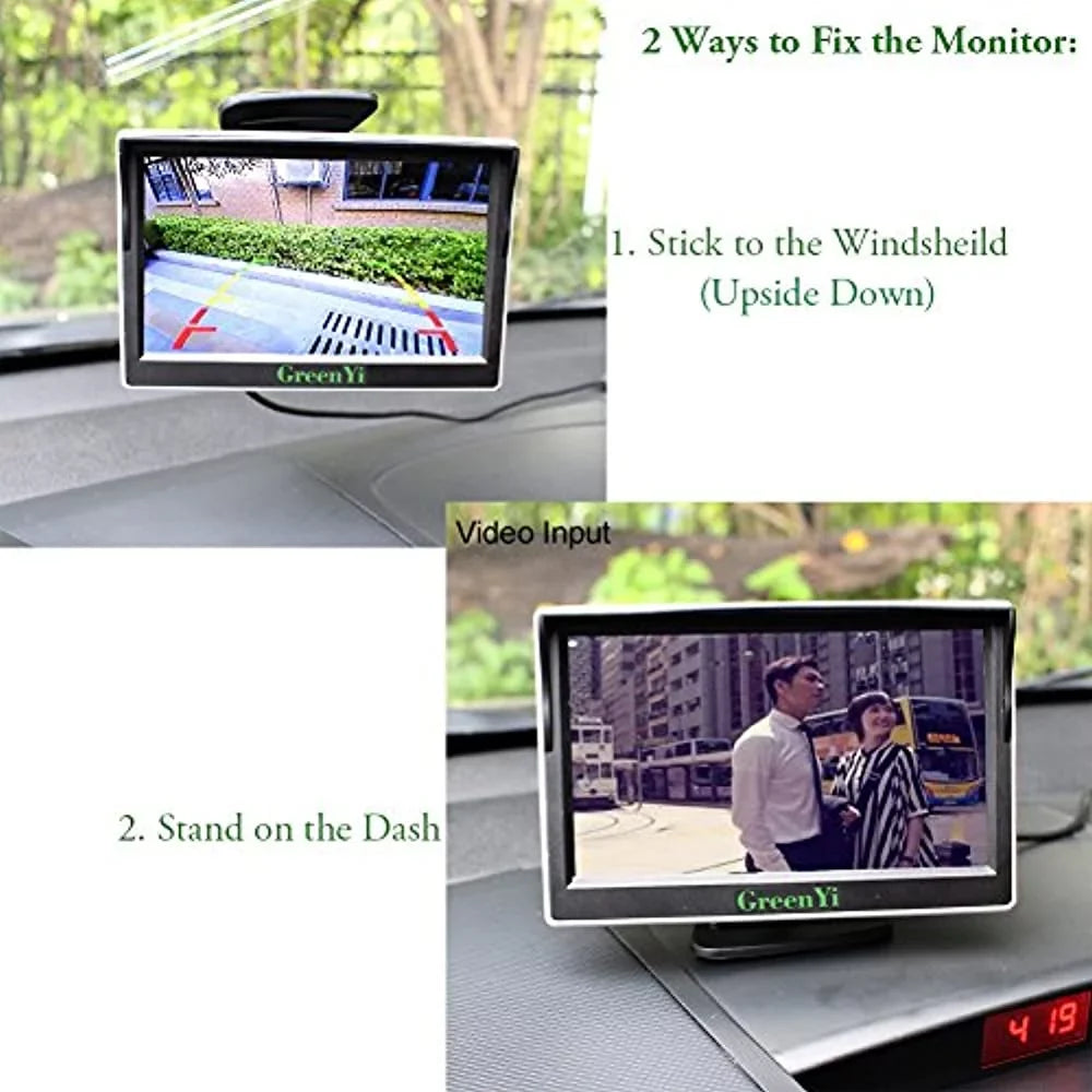 greenyi vehicle on-dash video monitor, 5 hd car tft lcd color screen display with 2 video input for backup camera dvd player