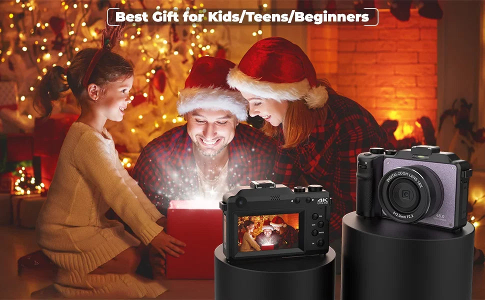 OIEXI 48MP Digital Camera for Photography,4K Video Camera with Front and Rear Dual Cameras,18X Digital Zoom,3.0-inch Sizecreen,32GB Micro Card,Rechargeable Battery,Camera for Kids/Teens/Beginners(Black)