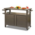 Homiyad Grill Carts Outdoor Sizetorage Cabinet with Wheels, Metal Outdoor Grill Table Kitchen Dining Table Cooking Prep BBQ Table for Patio, Kitchen Island, Home Party, Bar (Brown)