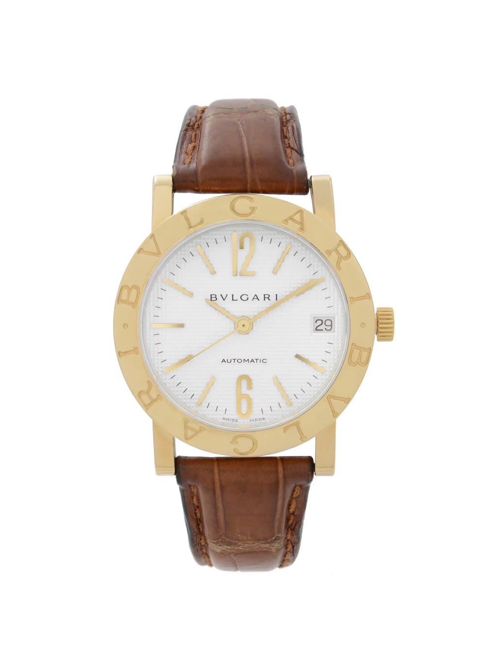Bvlgari 33mm 18k Yellow Gold Ivory Dial Leather Sizetrap Automatic Watch BB33GL