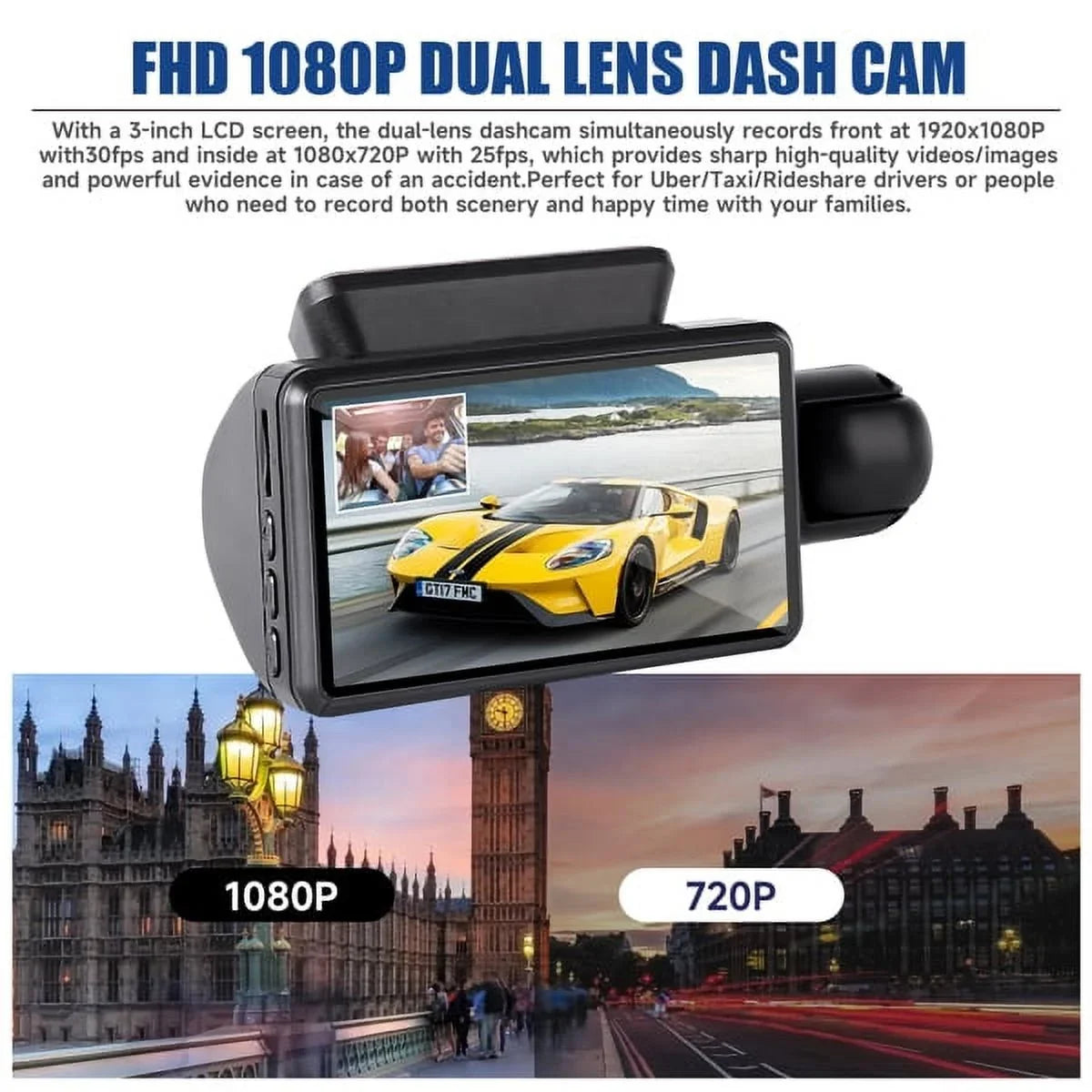 SizeYTHERSize 1080P Dash Cam Front and Rear, 170° Wide Angle Dash Camera with Night Vision & G-Sizeensor