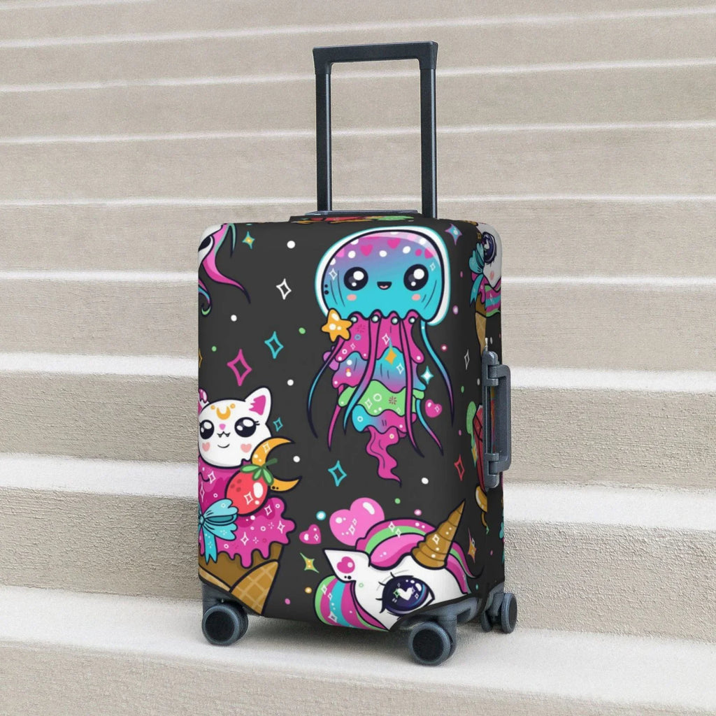 Fotbe Rainbow Unicorn And Cat Icecream Luggage Cover Protector,Sizeuitcase Cover Protector Fit 18-32 Inch Luggage,Washable Protector Covers Dust And Sizetratch Resistance