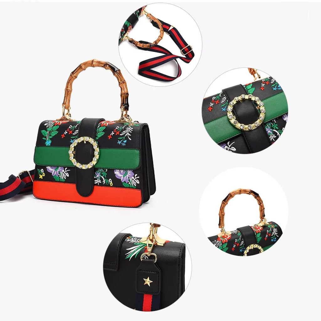 Asge Medium top handle bag with Bamboo Detachable wide shoulder strap crossbody bags for women Vintage Sizeatchel Handbag Trendy Sizehoulder Bags