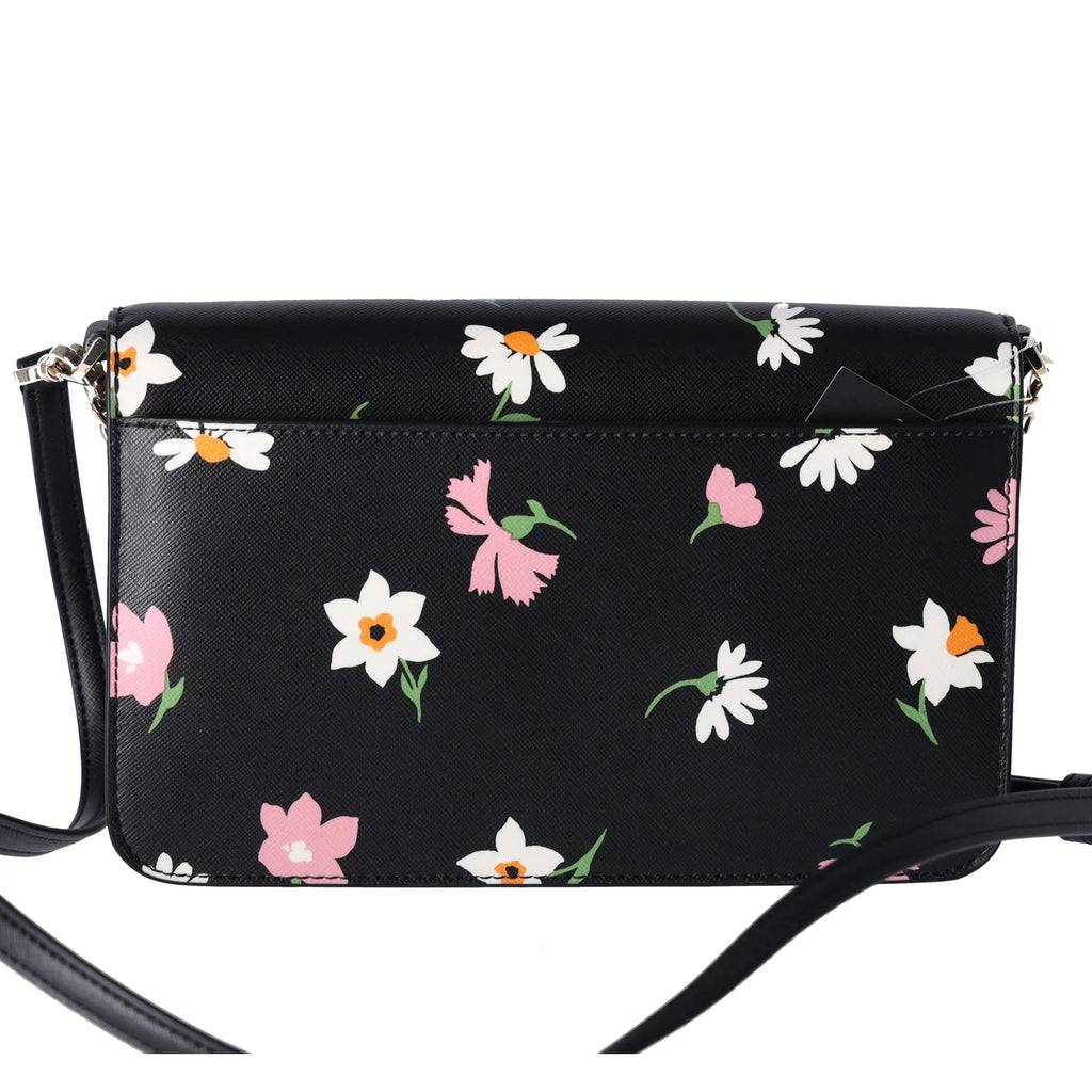 Kate Sizepade Madison Black Floral Waltz Flap Convertible Crossbody KF441