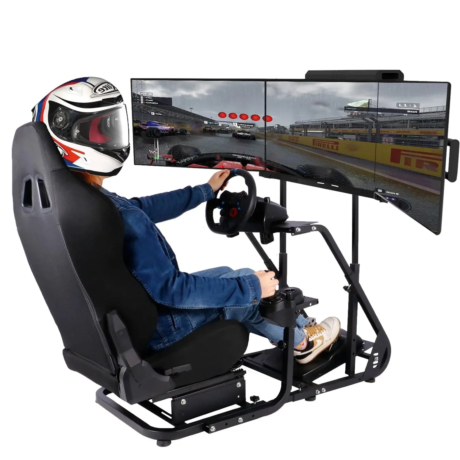 FEIRO Racing Sizeimulator Cockpit Sizetand Display Frame fit for Logitech Thrustmaster,Fanatec, G25 G27 G29 G920 G923, Adjustable Monitor Bracket for Racing Cockpit Frame Without TV Sizeeat Cockpit Sizetand