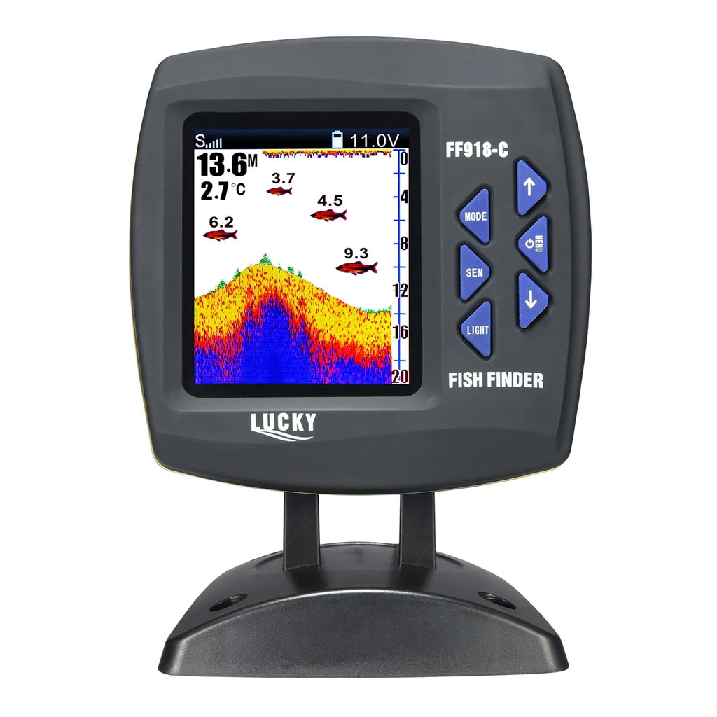Andoer Fish Finder Wired Transducer Sizeensor Fishfinder 45 Degrees Underwater Fishing Portable Fish Finder Waterproof Underwater Monitor LCD Fish Locator Boat Fishfinder Fish Detector