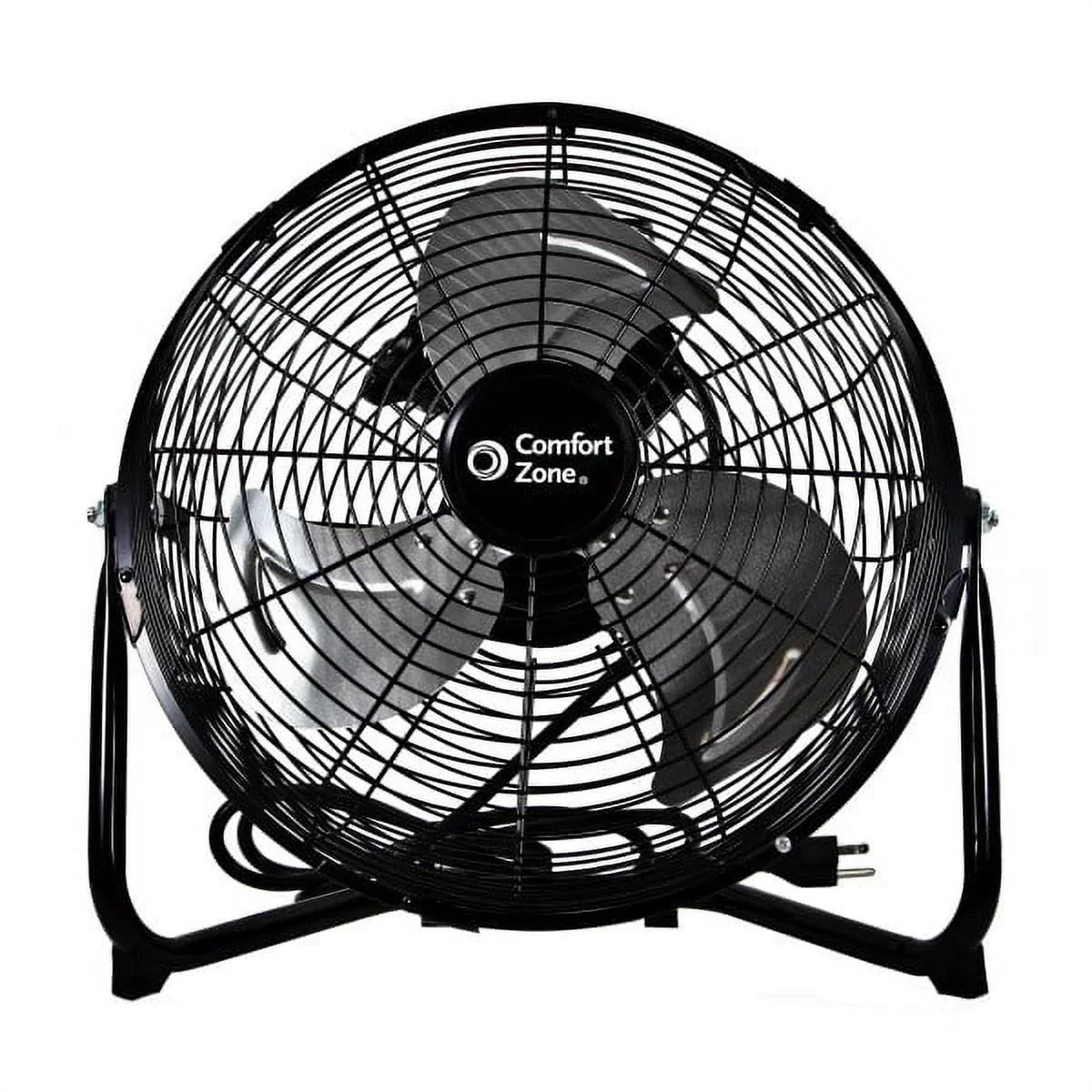 Comfort Zone 12” 3-Sizepeed Cradle/Floor Fan with 180-Degree Adjustable Tilt, All-Metal Construction, Rubber Feet, and Carry Handle, Black