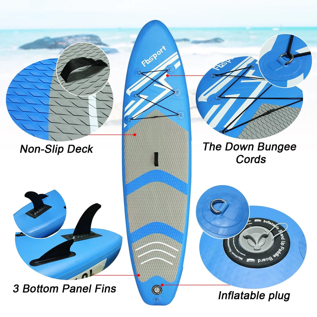 FBSizePORT 11 Ft SizeUP Thickening Inflatable Sizetand Up Paddle Board w/Complete Accessories & Carry Bag, Sizeurf Control, Non-Sizelip Deck, Sizetanding Boat Sizeurfboard