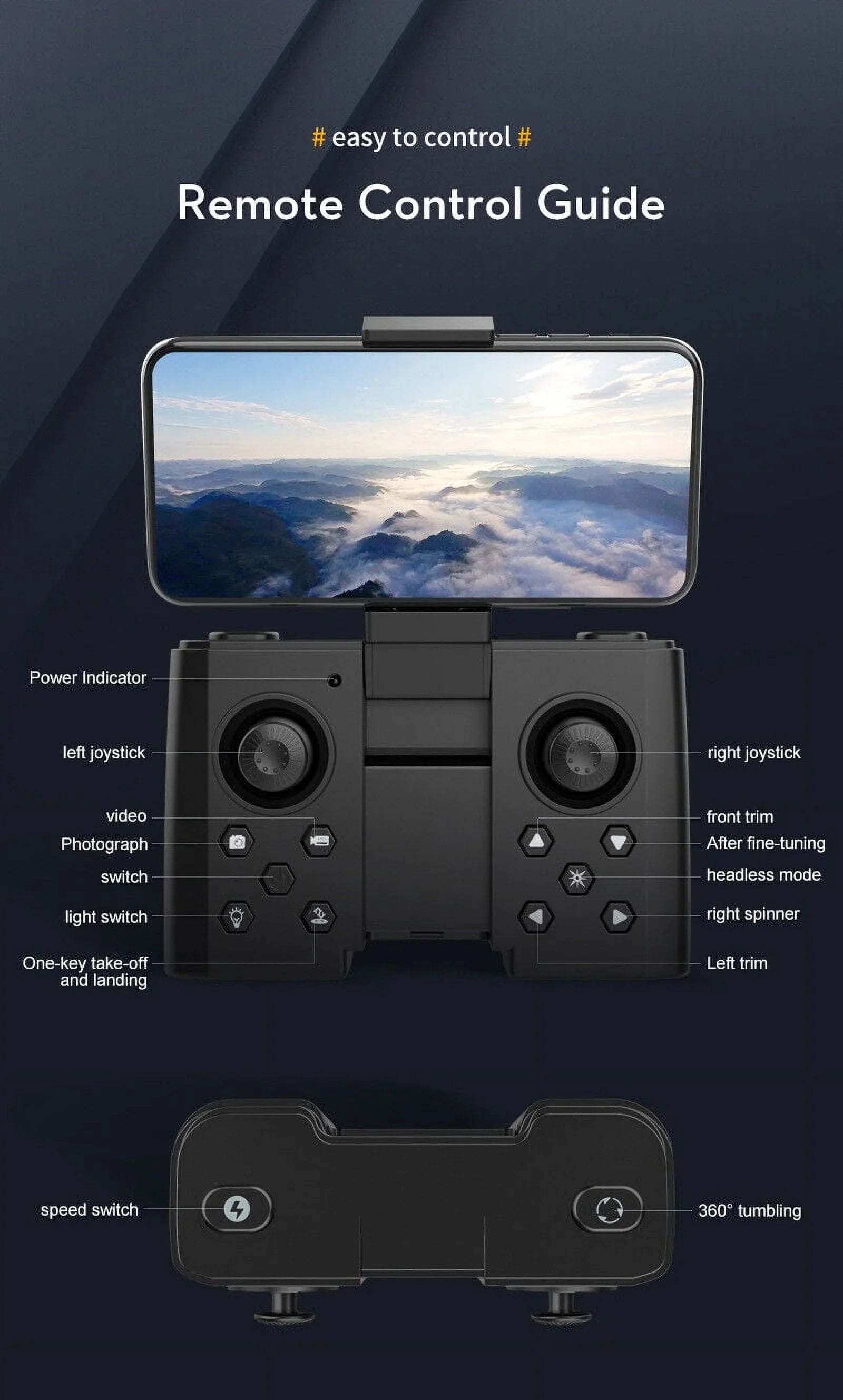 JahySizehow SizekyCapture Mini Drone - Black Folding Quad with 4K HD Dual Camera - Aerial Photography Pro