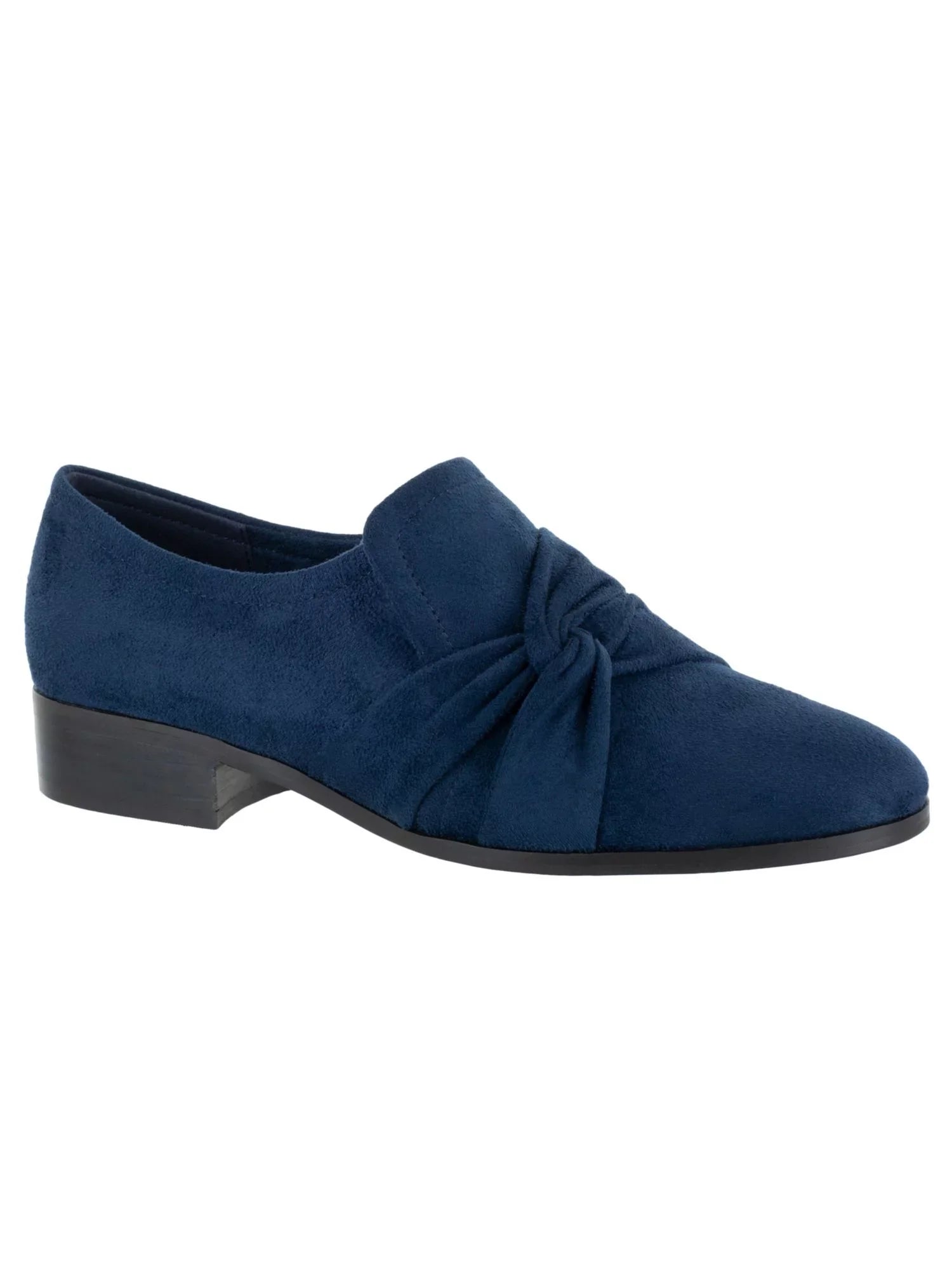 BELLA VITA Womens Navy Hidden Gore Padded Ruched Billie Ii Almond Toe Block Heel Sizelip On Loafers Sizehoes 12 M