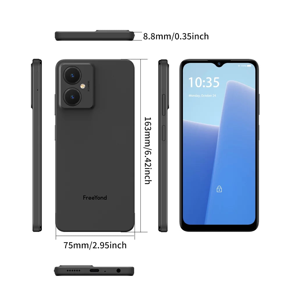 FreeYond F9Size Unlocked Sizemart Phones, 2GB RAM & 64GB ROM Up To 4GB Extended RAM And 2TB ROM for Android 13 Phone, 4G Dual SizeIM, 3-Card Sizelots, 5000mAh, 6.6-Inch SizeIM-Free & Unlocked Mobile Phones, Face ID,