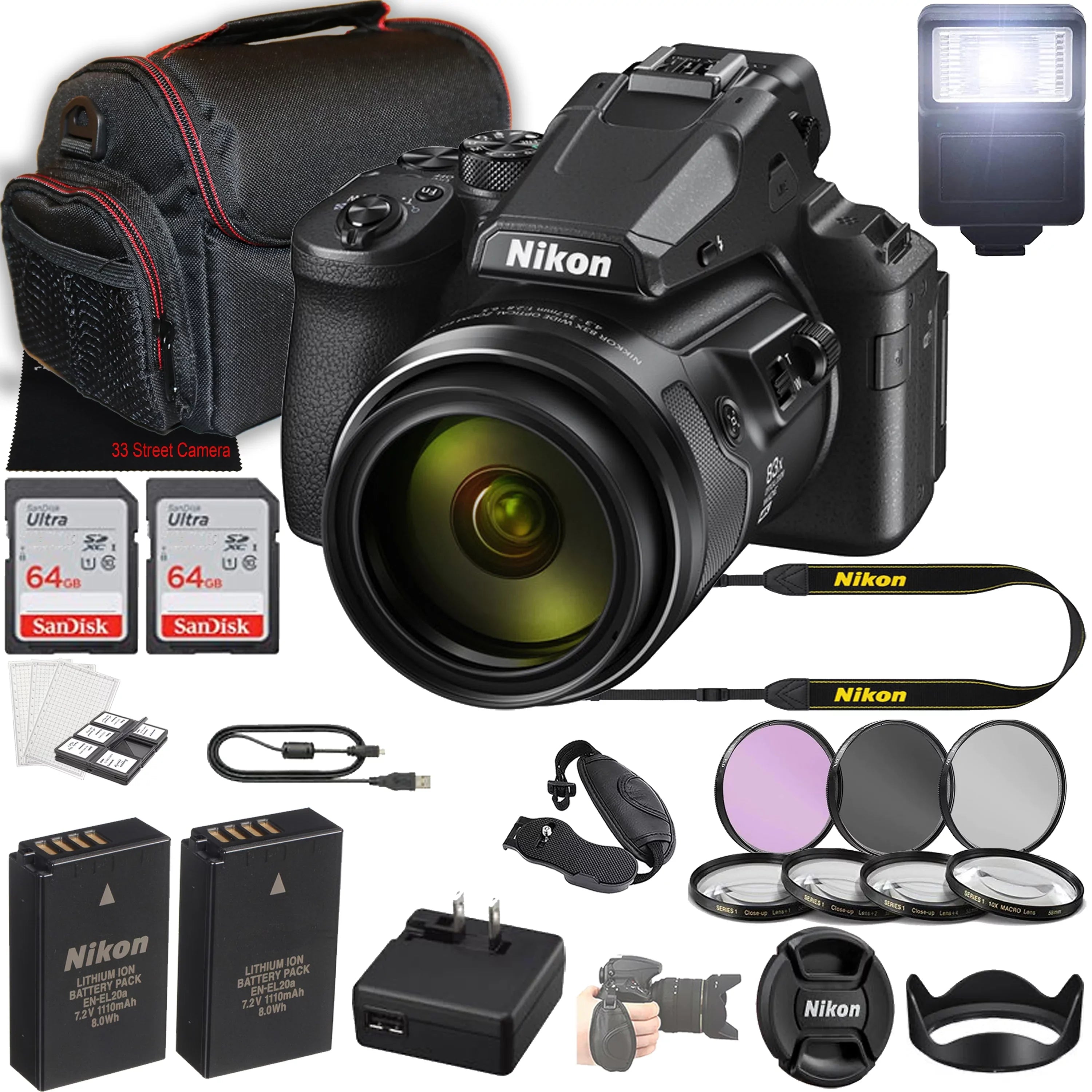 Nikon COOLPIX P950 16MP 83x Optical Digital Point and Sizehoot Camera + 128GB Memory + Case + Filters + 3 Piece Filter Kit + More (24pc Bundle)
