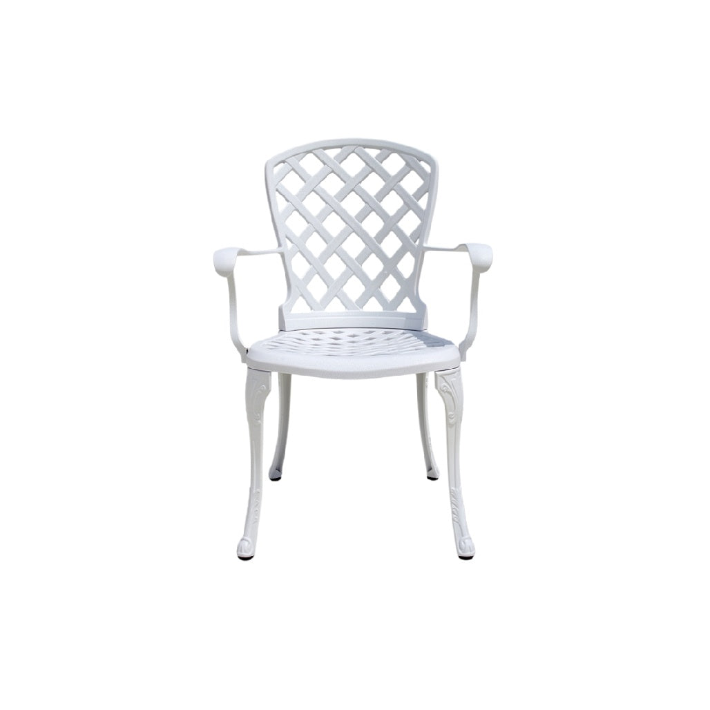 White Outdoor Metal Chair with Lattice Design
