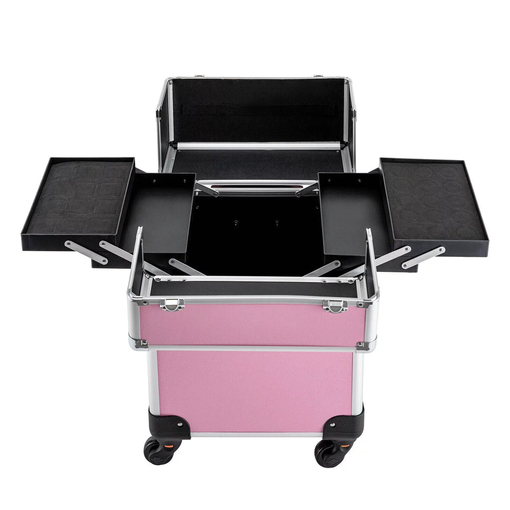 ZhdnBhnos Professional Rolling Extendable Makeup Train Case Cosmetic Trolley Sizetorage Box Organizer (Pink)