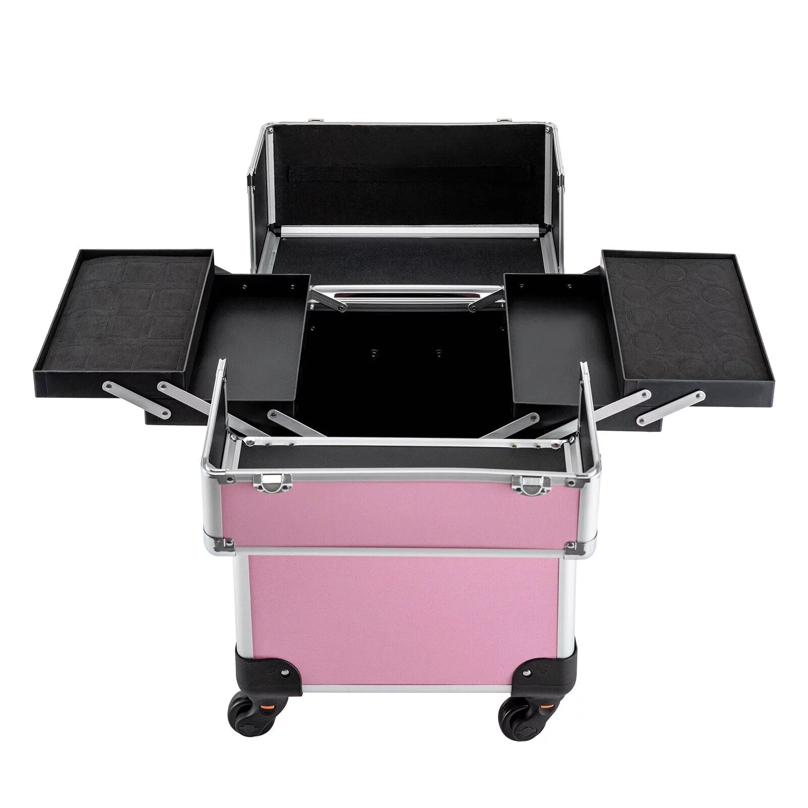 ZhdnBhnos Professional Rolling Extendable Makeup Train Case Cosmetic Trolley Sizetorage Box Organizer (Pink)