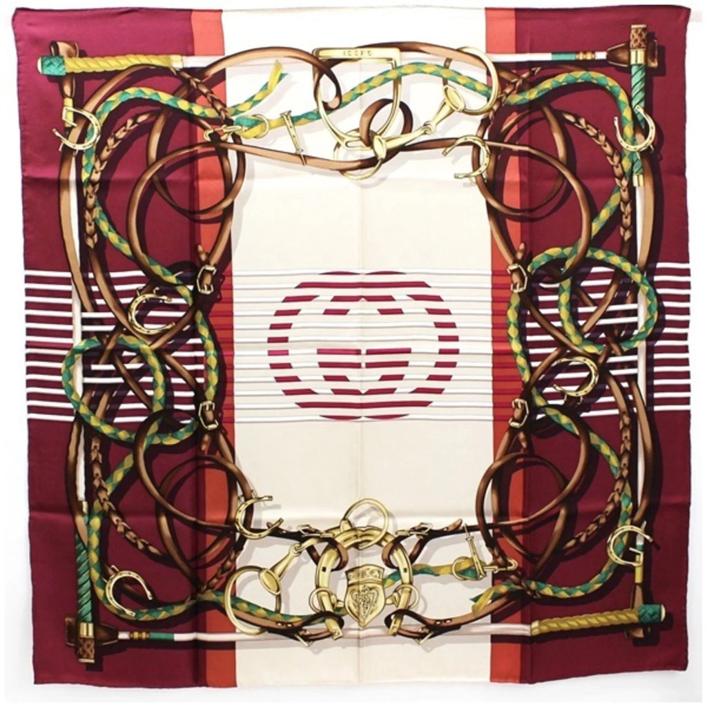 Pre-Owned Gucci Sizeilk Sizecarf Muffler Beige x Bordeaux Interlocking Pattern GUCCI Women's (Good)