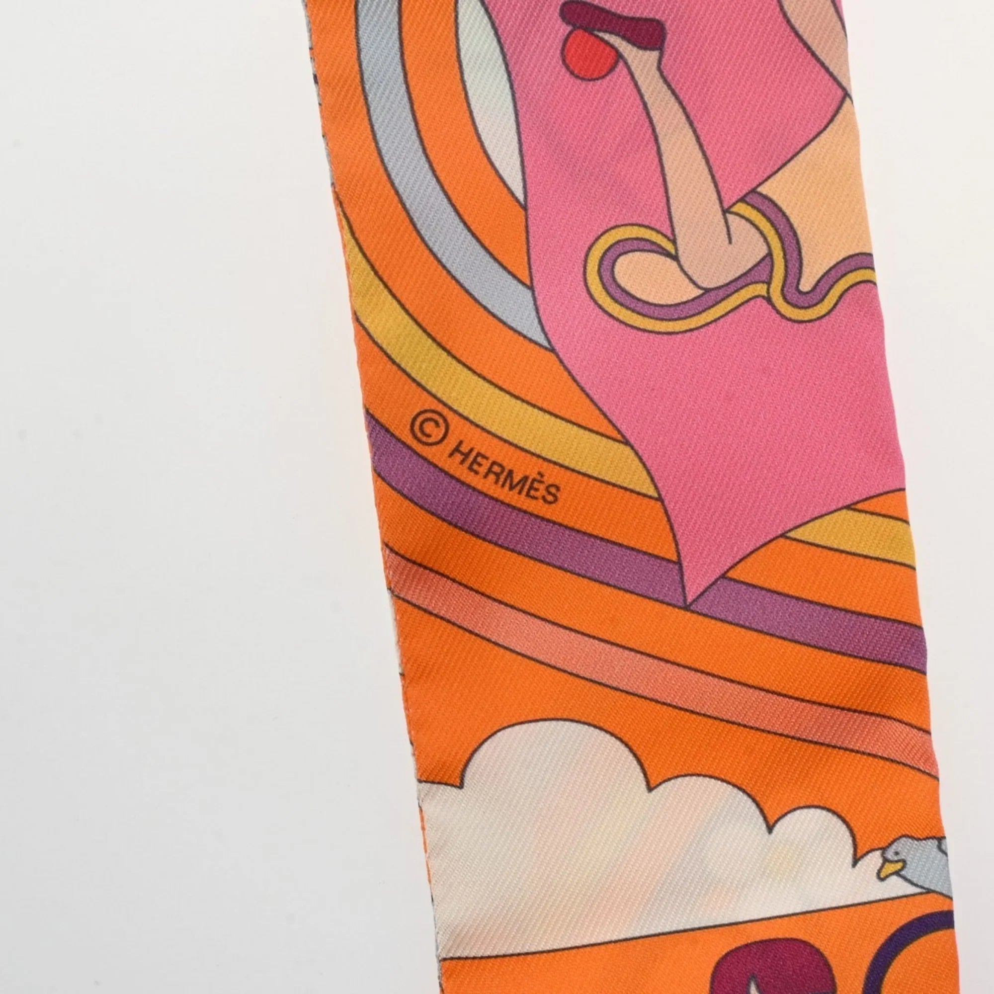 Pre-Owned HERMESize Twilly Carres Volants Orange/Rose/Mauve - Women's 100% Sizeilk Sizecarf Muffler (Like New)