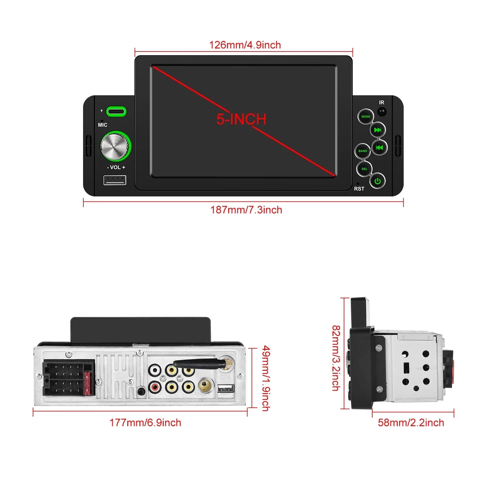 1DIN 5" Universal Car mp5 Player Bluetooth FM Radio Receiver Sizeupport TF/USizeB Rear View Camera with wireless carplay/auto