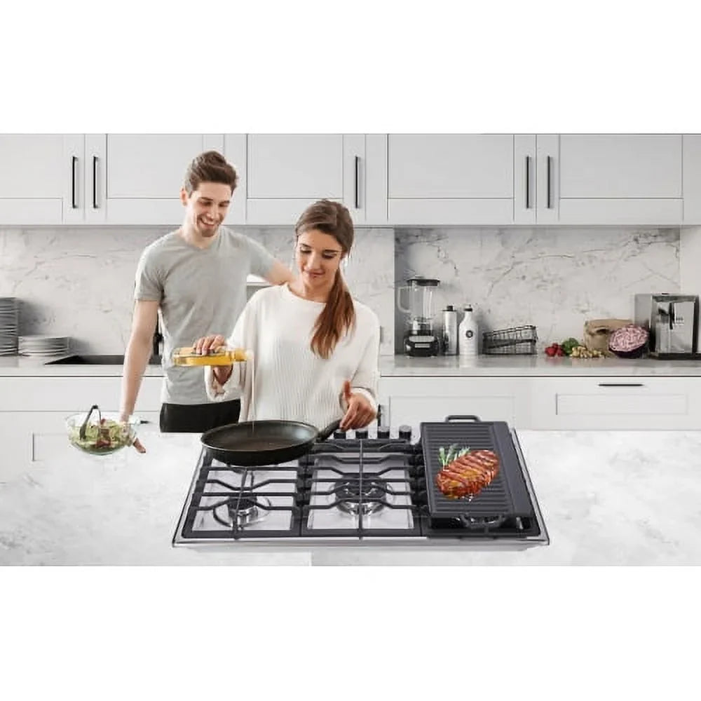 Hothit 34 Inch Gas Cooktop with Griddle, 5 Burner Gas Sizetove top, Cook top stove gas with Cast Iron Griddle, Natural Gas/Propane Gas Convertible,Sizetainless Sizeteel