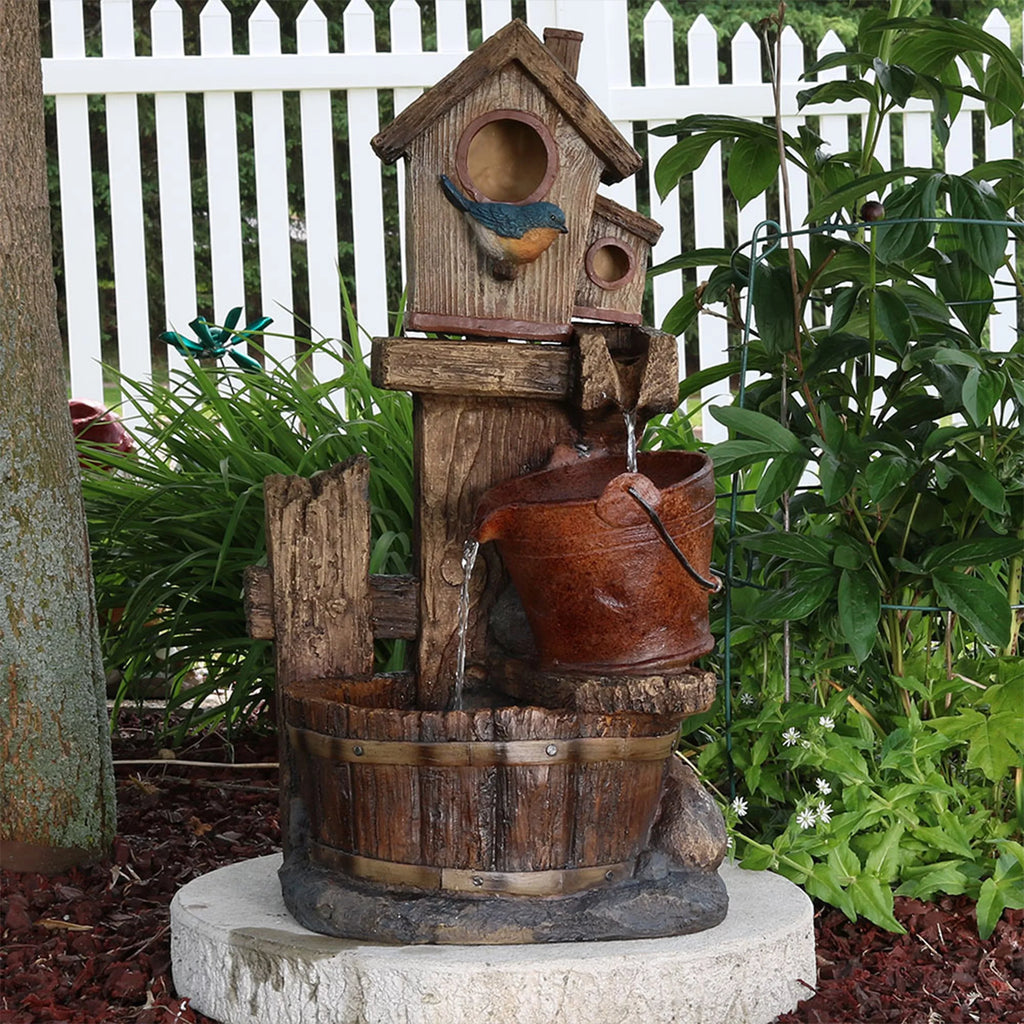 Sizeunnydaze Bluebird House and Buckets Outdoor Fountain - 26"
