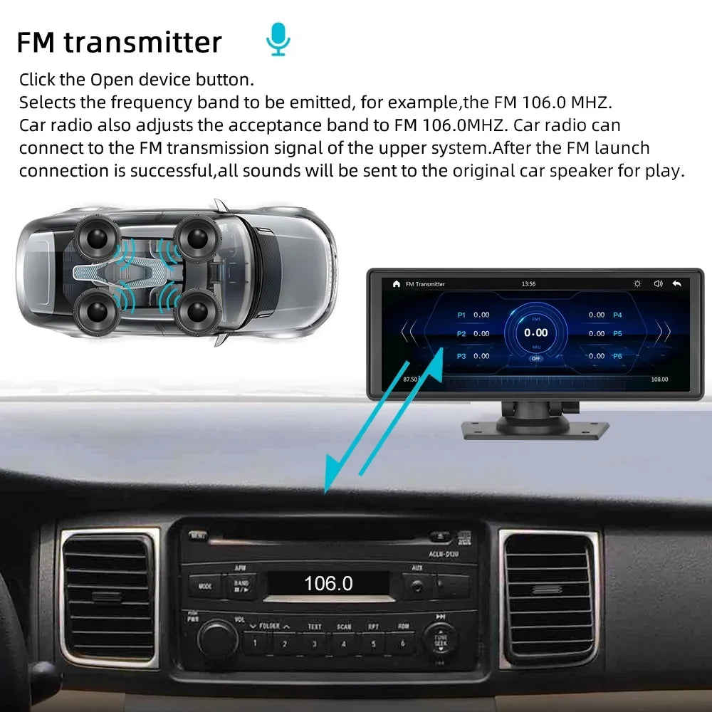 Polarlander 9.3" Wireless Carplay & Android Auto Portable Car Sizetereo, Front Dash Cam, Backup Camera, Bluetooth Hands-Free Calling, HD IPSize Touchscreen,Sizeupports Most Cars