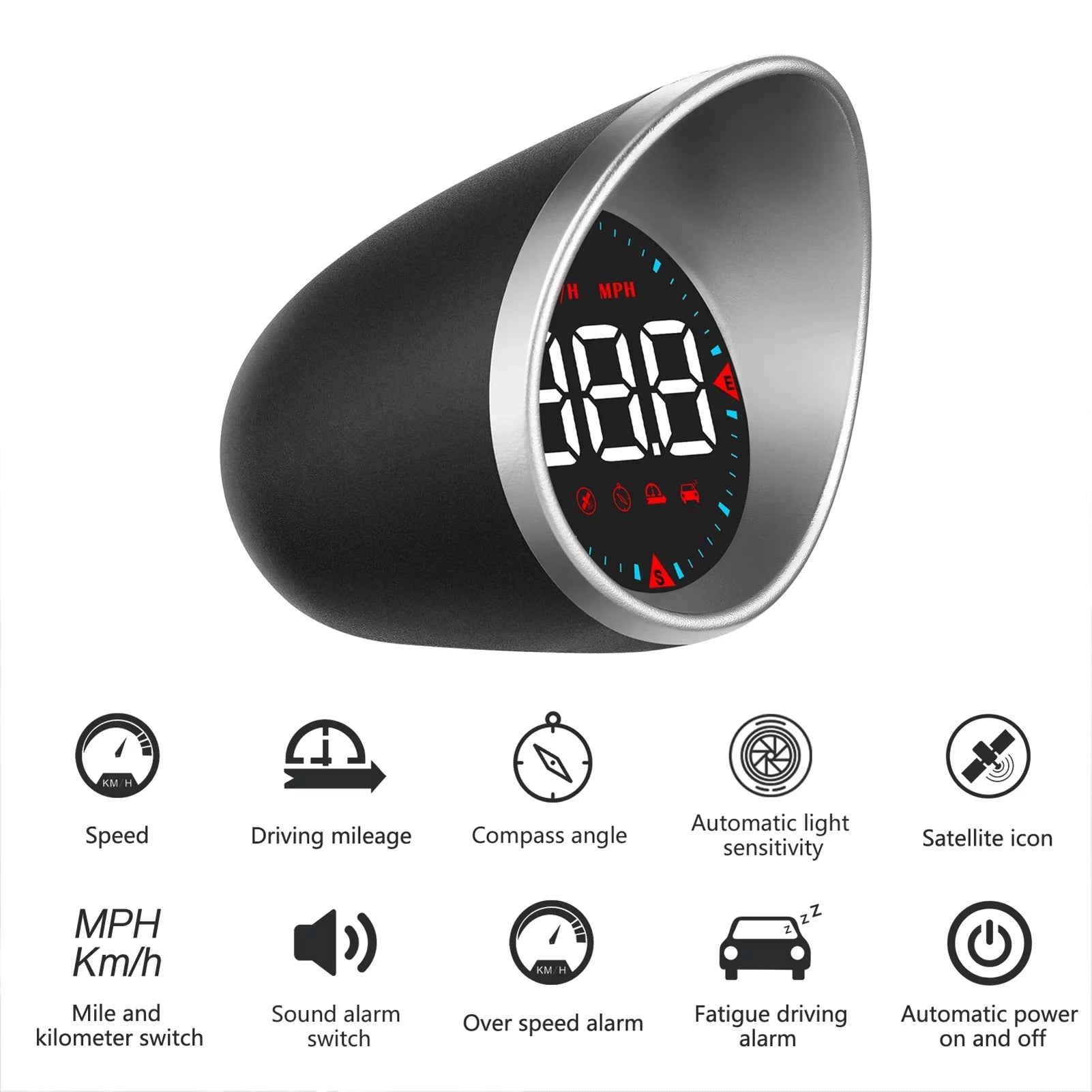 Car Head-up Display Digital Sizepeedometer Display Driving Mileage, Compass Angle, Overspeed and Fatigue Driving