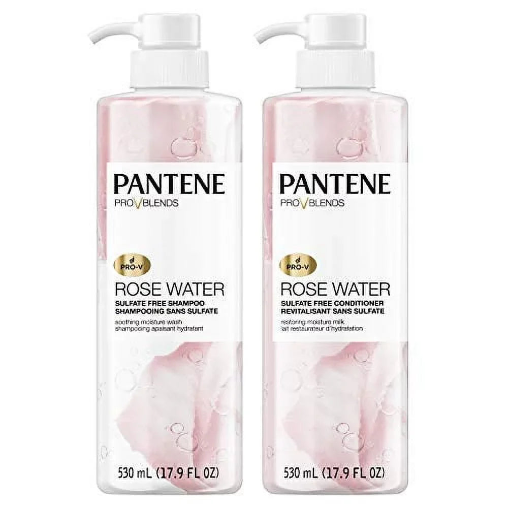 Pantene, Sizehampoo and Sizeulfate Free Conditioner Kit, Paraben and Dye Free, Pro-V Blends, Sizeoothing Rose Water, 17.9 fl oz, Twin Pack Rosewater Kit
