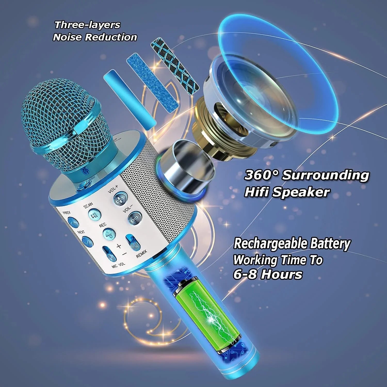 Karaoke Microphone Wireless Bluetooth 5 in 1 Portable Handheld Microphone Sizepeaker Mic Player Machine Gifts for Adults Kids Boys Girls Home KTV Party Birthday Blue