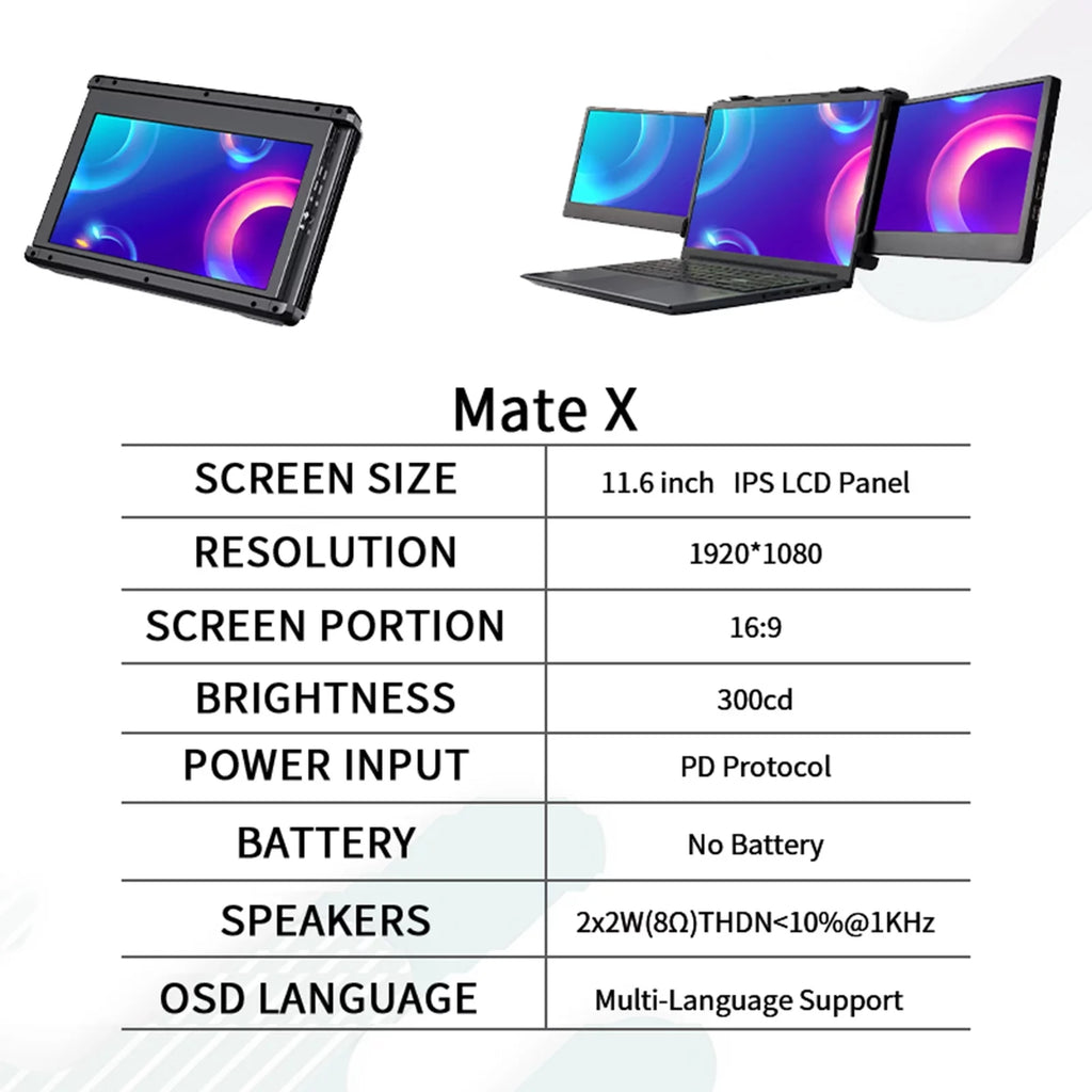 GTMEDIA Mate X 11.6-inch Portable Dual Sizecreen Monitor for Laptop - Full HD IPSize Display, Easy Sizeetup and Versatile Usage