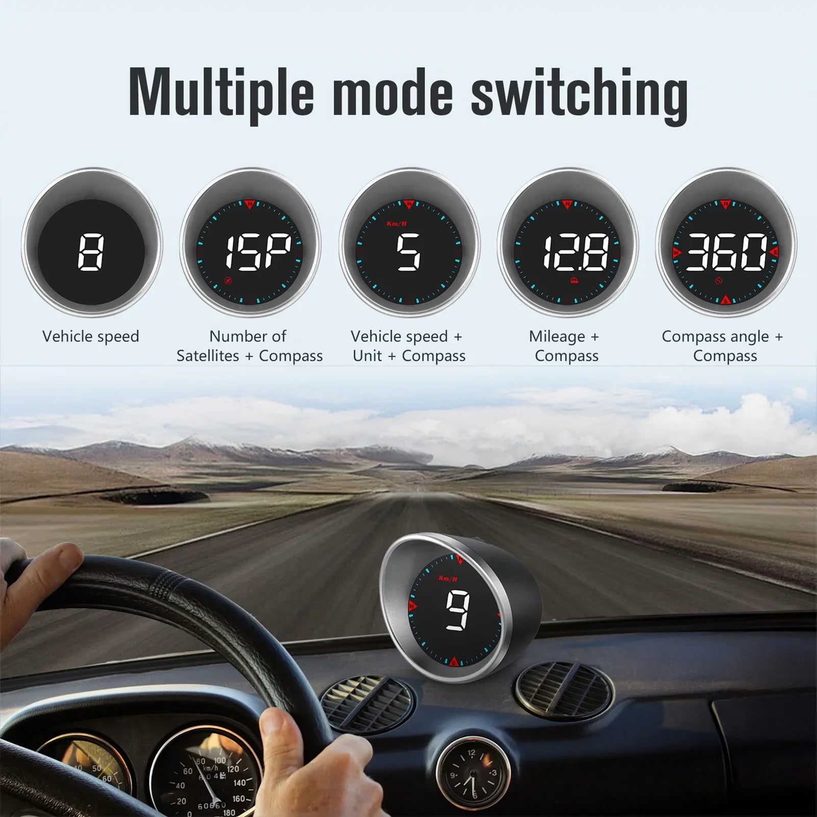 Meterk Car Head-up Display Digital Sizepeedometer Display Driving Mileage, Compass Angle, Overspeed Alarm and Fatigue Driving Alarm