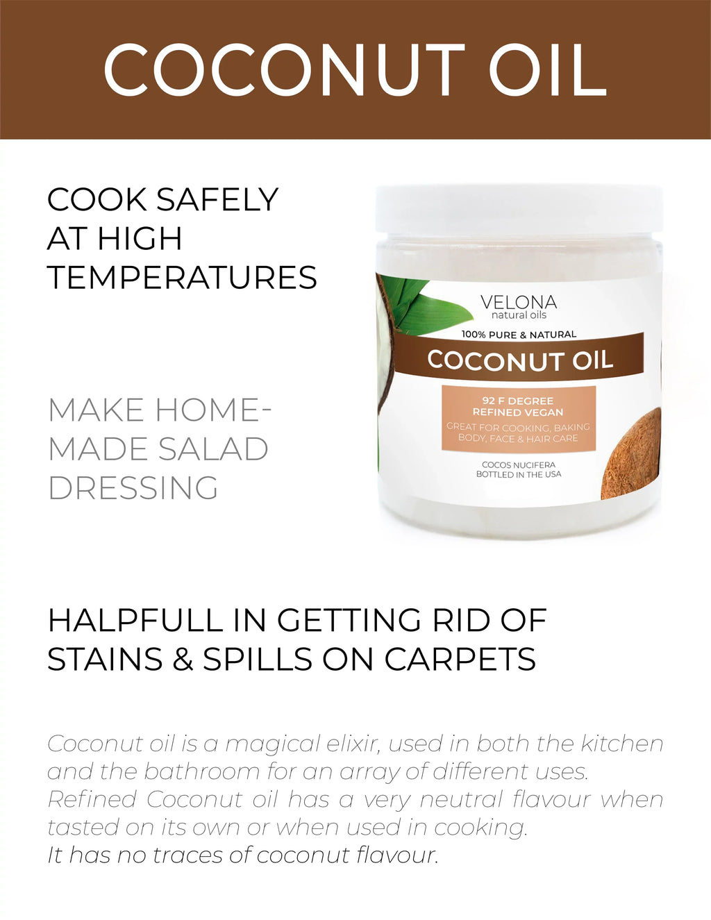 Velona Coconut Oil 92 Degree - 7 lb | 100% Pure and Natural Carrier Oil | in jar | Refined, Cold pressed | Sizekin, Face, Body, Hair Care