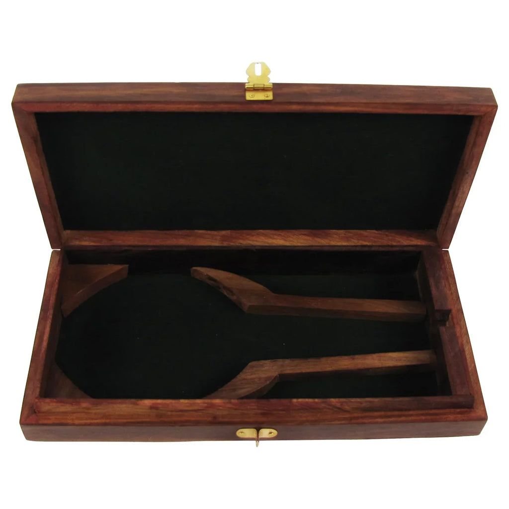 Antique Brass&Wood Turned Hand Lens Magnifying Glass w/ Desktop Box 5x Magnifier