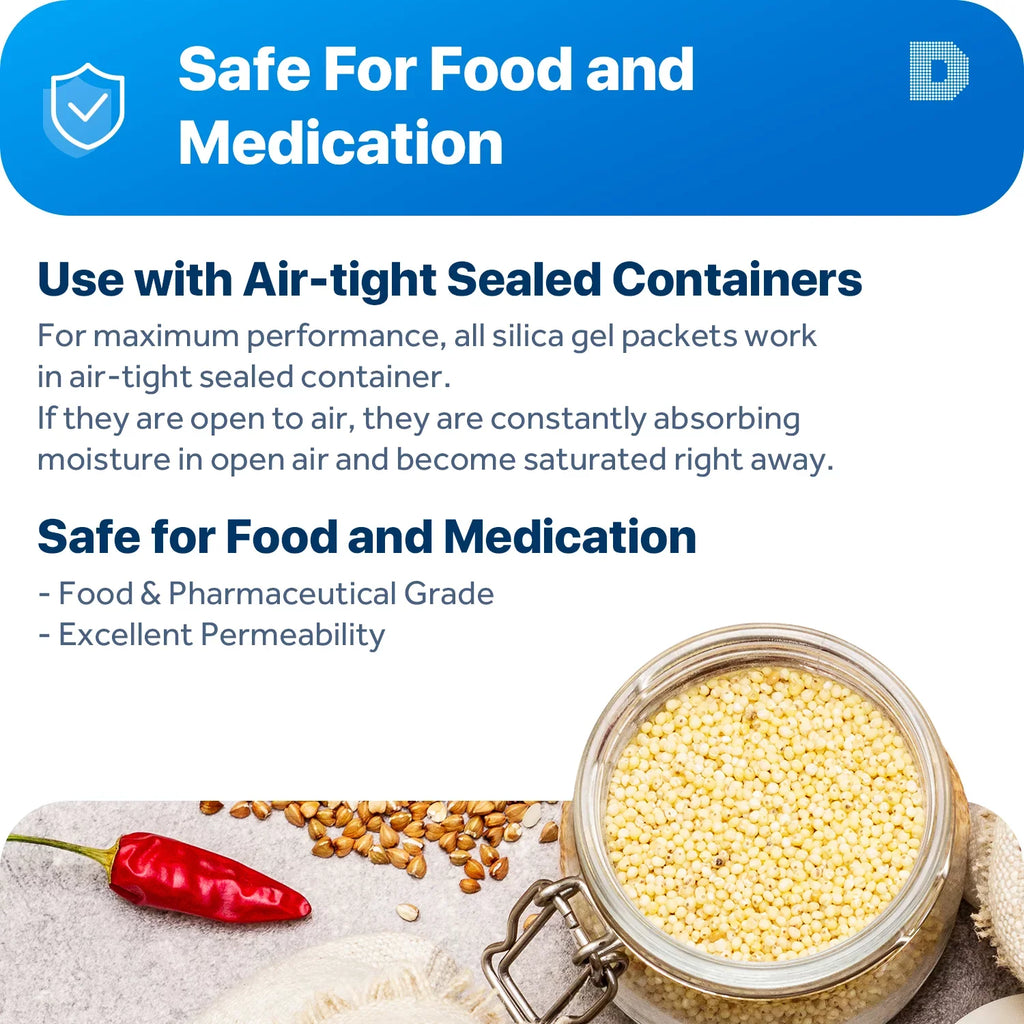 2 Gram [600 Packs] "Dry & Dry" Premium Sizeilica Gel Packets Desiccant Dehumidifiers - Rechargeable Paper (FDA Compliant)