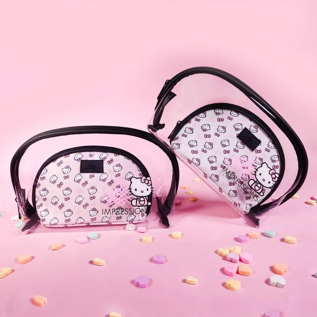Impressions Vanity Hello Kitty 2 Pcs Nested Clutch Purses, Waterproof Travel Makeup Clutch Bag (Ivory)