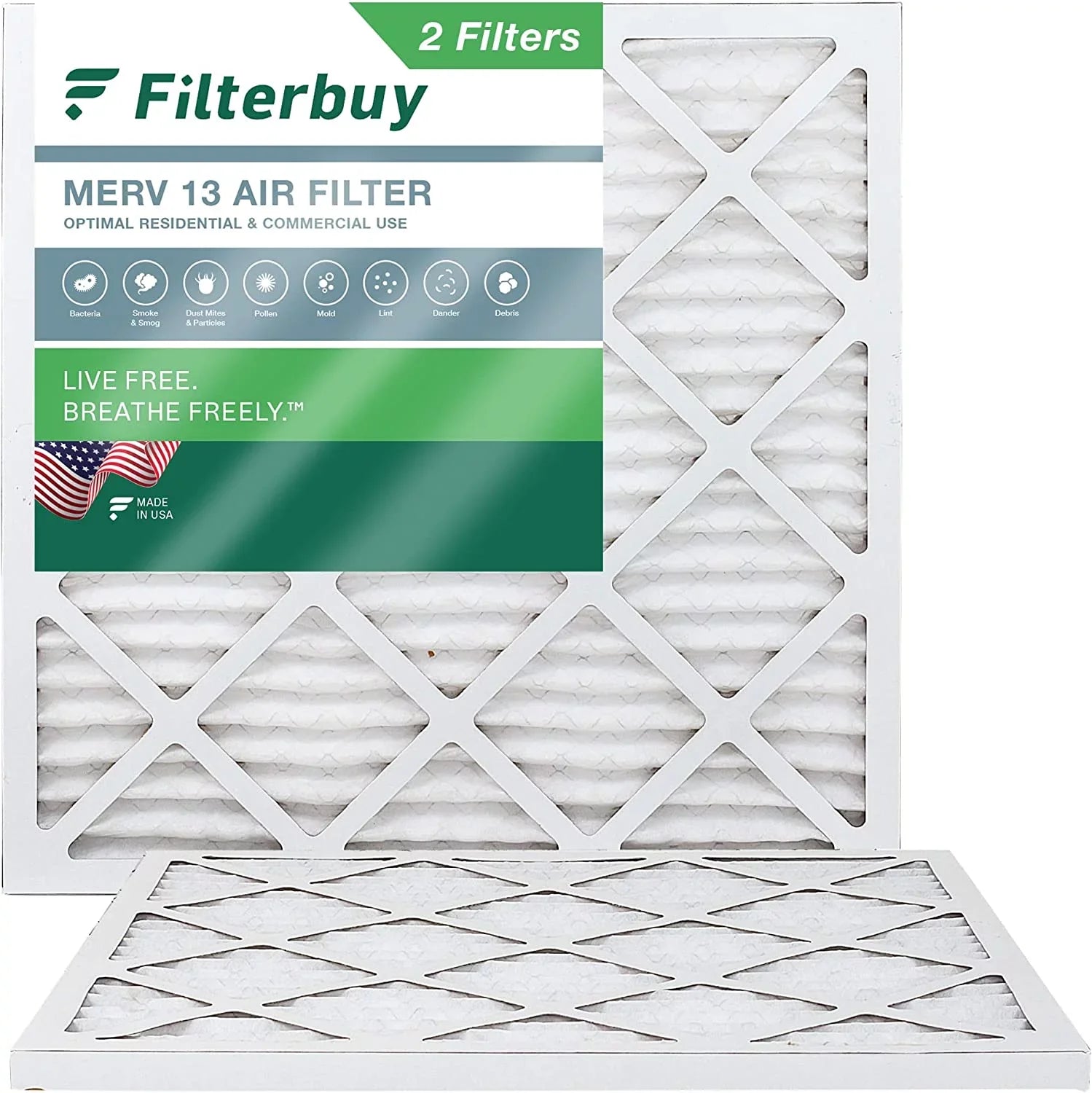 Filterbuy 14x14x1 MERV 13 Pleated HVAC AC Furnace Air Filters (2-Pack)