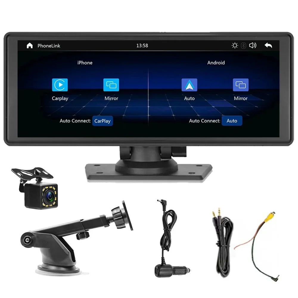 Polarlander 9.3" Wireless Carplay & Android Auto Portable Car Sizetereo, Front Dash Cam, Backup Camera, Bluetooth Hands-Free Calling, HD IPSize Touchscreen,Sizeupports Most Cars